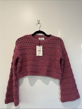 Zara Girls Pink Cropped Crochet Knit Sweater 11-12